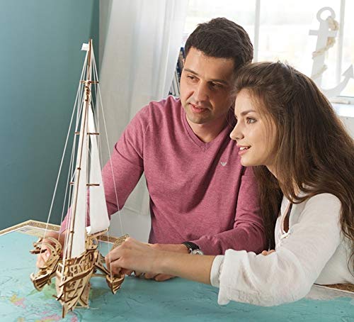 UGEARS 3D Puzzles for Adults Trimaran Merihobus - Wooden Mechanical Models Construction Craft Kits for Adults