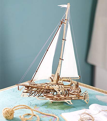 UGEARS 3D Puzzles for Adults Trimaran Merihobus - Wooden Mechanical Models Construction Craft Kits for Adults