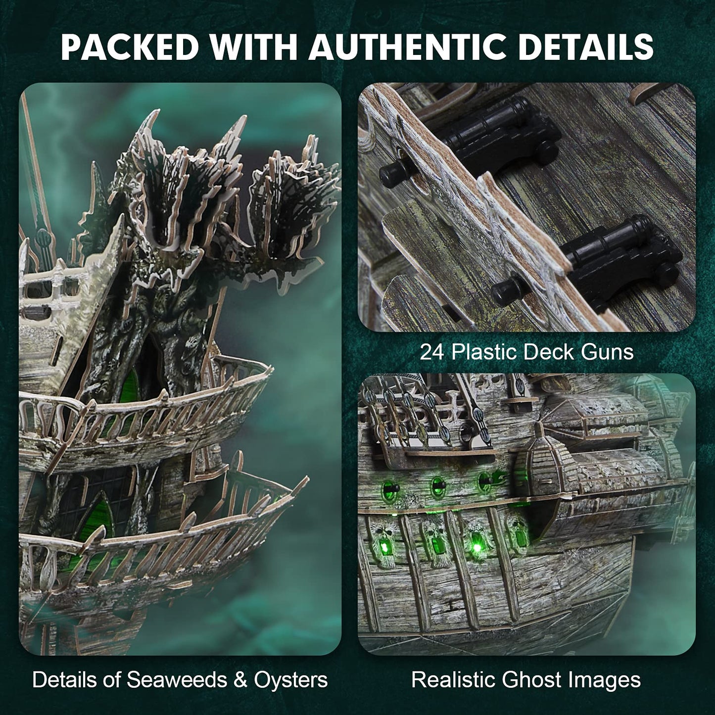 CubicFun 3D Puzzles for Adults Green LED Flying Dutchman, 360 Pieces Pirate Ship Arts & Crafts for Adults Gifts for Men Women Model Kit, Lighting Ghost Ship Easter Gifts Valentine's Day Gift
