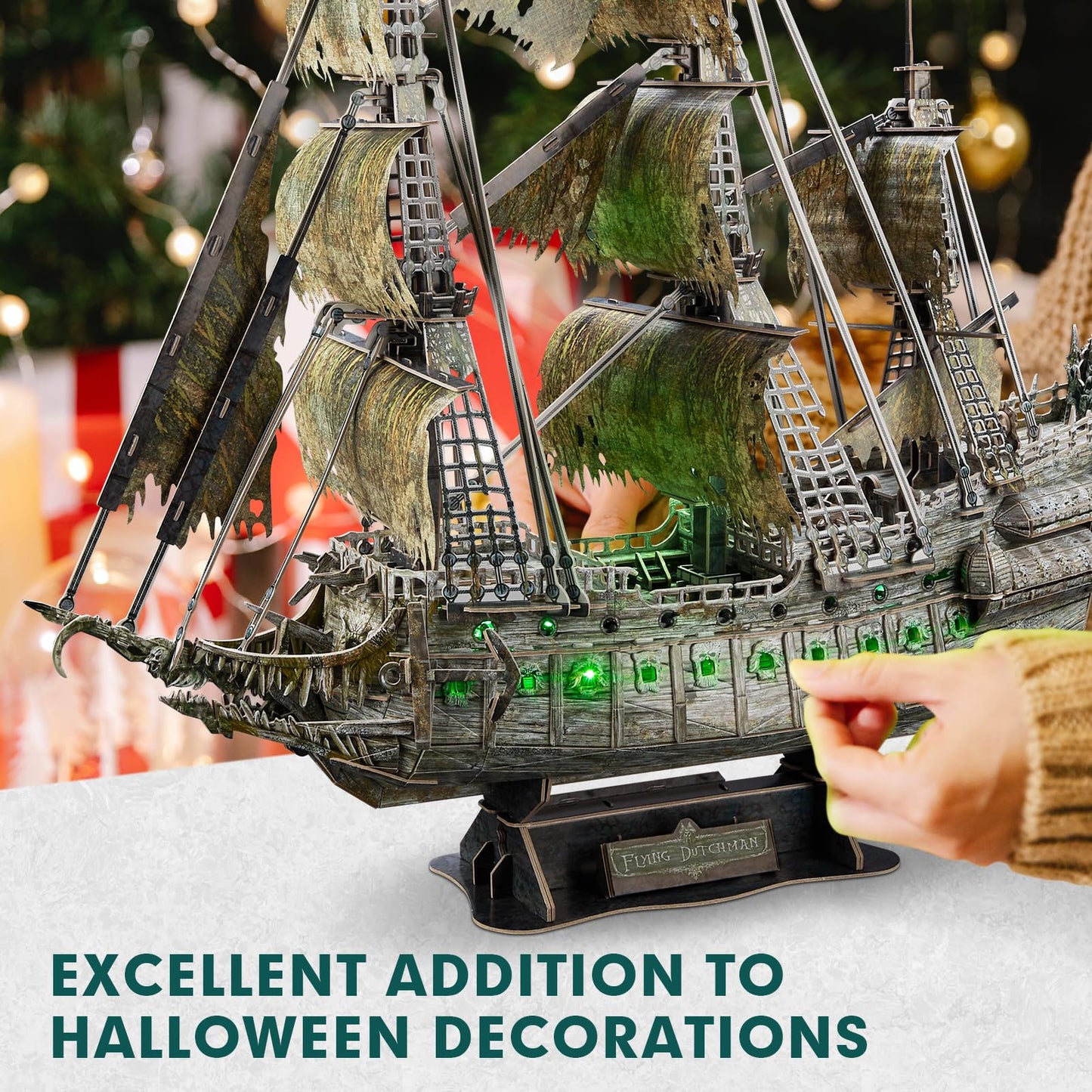 CubicFun 3D Puzzles for Adults Green LED Flying Dutchman, 360 Pieces Pirate Ship Arts & Crafts for Adults Gifts for Men Women Model Kit, Lighting Ghost Ship Easter Gifts Valentine's Day Gift