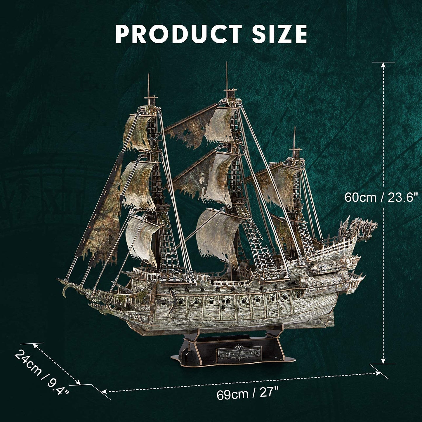 CubicFun 3D Puzzles for Adults Green LED Flying Dutchman, 360 Pieces Pirate Ship Arts & Crafts for Adults Gifts for Men Women Model Kit, Lighting Ghost Ship Easter Gifts Valentine's Day Gift