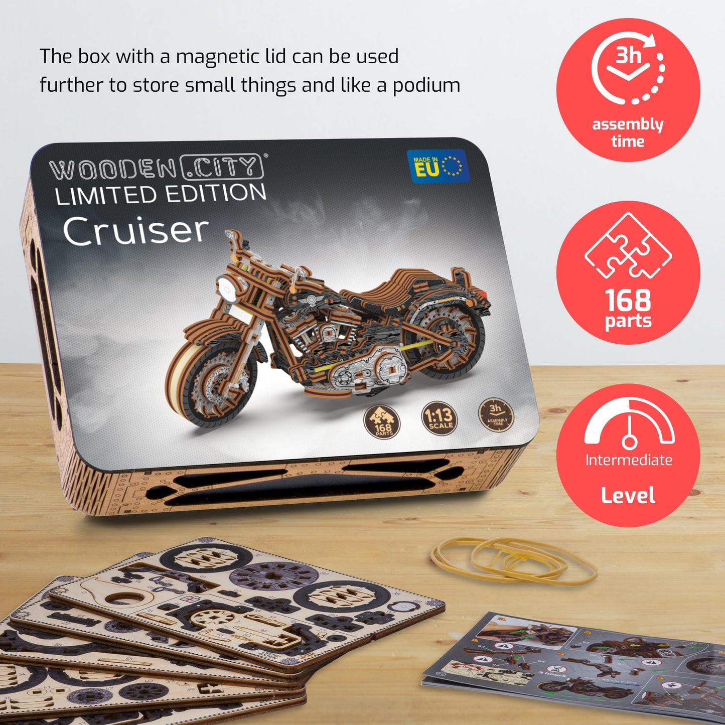 WOODEN.CITY Engineering DIY Wooden Model to Built - Model Car Kits - Premium 3D Wooden Puzzles for Adults - Detailed Model Kits for Enthusiasts and Collectors (Cruiser V-Twin 3D Motorcycle)