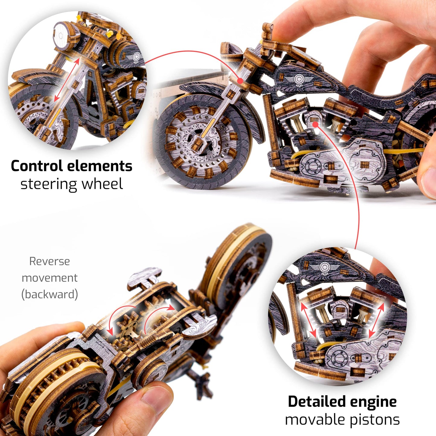 WOODEN.CITY Engineering DIY Wooden Model to Built - Model Car Kits - Premium 3D Wooden Puzzles for Adults - Detailed Model Kits for Enthusiasts and Collectors (Cruiser V-Twin 3D Motorcycle)