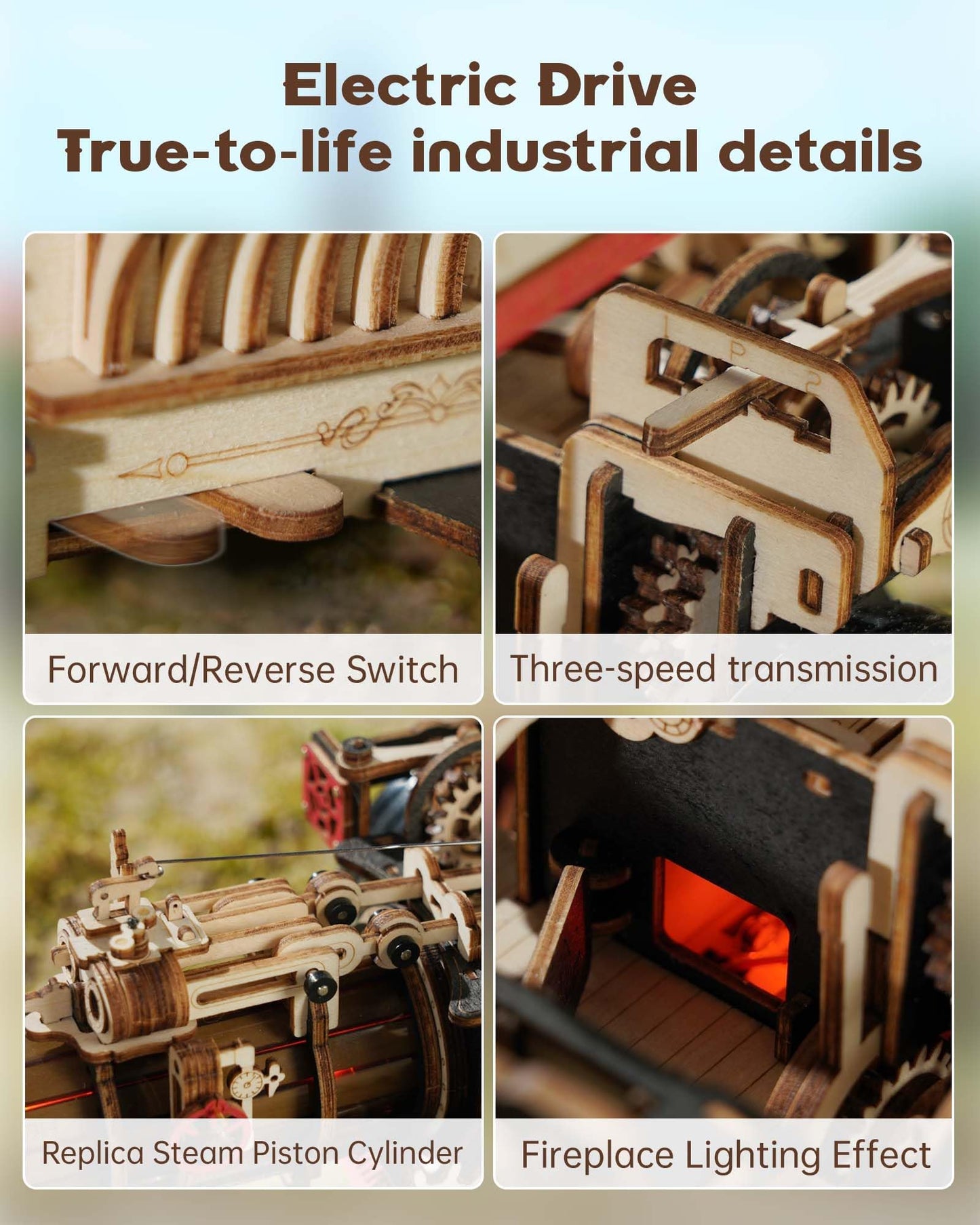 ROKR 3D Puzzle for Adults 469pcs Electric Vintage Car Steam Engine Model Kits, Mechanical Wooden Assembly Puzzles Vehicle DIY Hobbies for Men Women