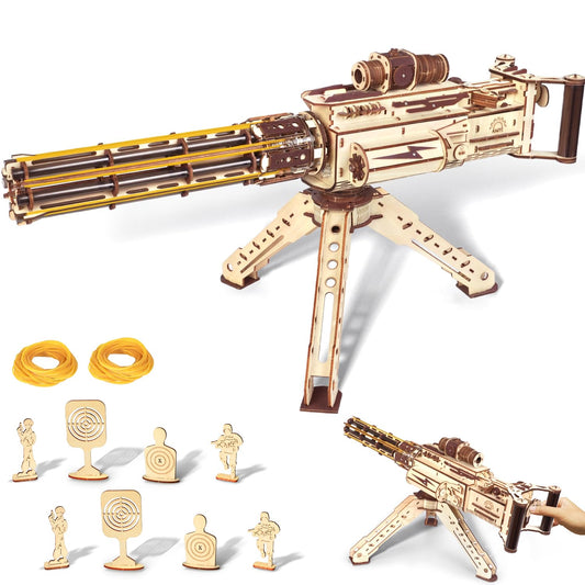VATOS Wooden Puzzles for Adults, 3D Wooden Puzzle Machine Gun Model with Rubber Bands, 344pcs Wood Puzzles DIY Building Toy Kits - Excellent for Men, Teens, and Craft Enthusiasts (Ages 14+)