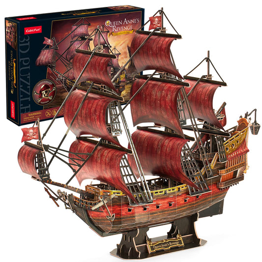 CubicFun 3D Puzzle for Adults and Kids - Red Queen Anne's Revenge 391 Pcs - Home Decor Cool Pirate Ship Arts & Crafts Model Kit - Birthday Gifts for Women and Men