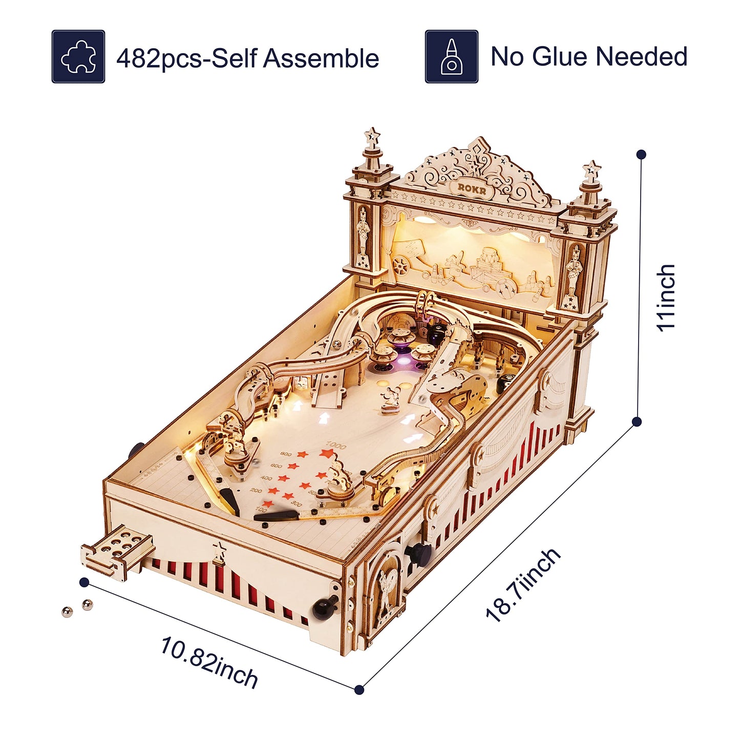 ROKR Miniature Pinball Machine-3D Wooden Puzzles for Adults-DIY Wood Model Kits for Adults-Toy Gifts for Ages 14 and Up